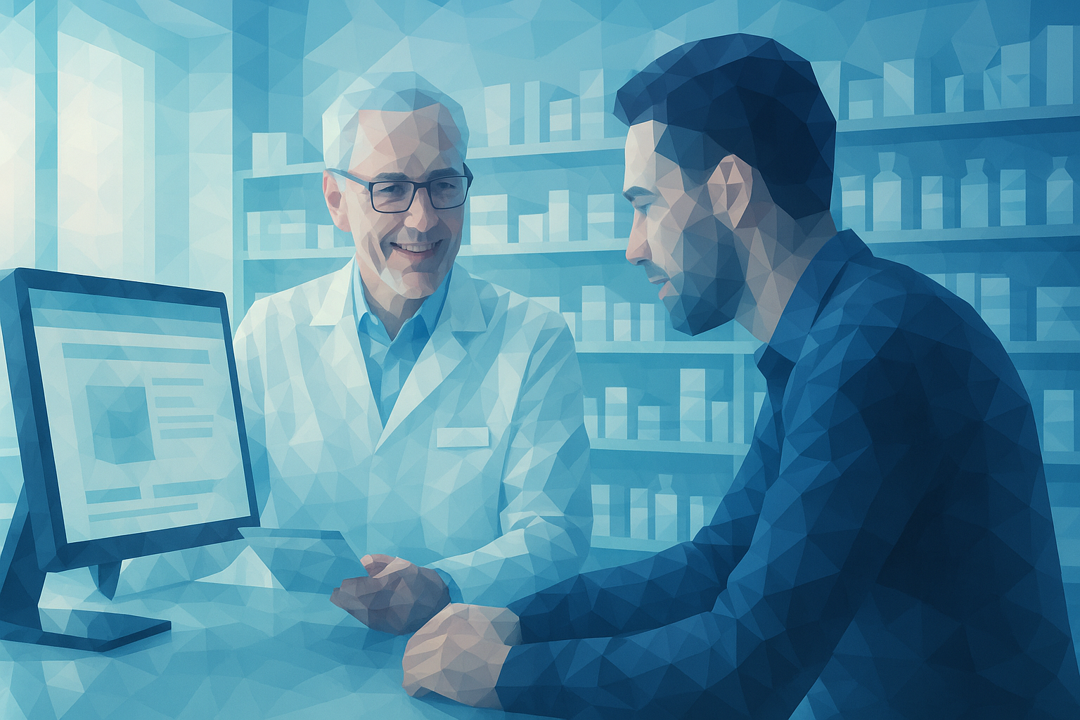 BFSG für Apotheken Polygone blau